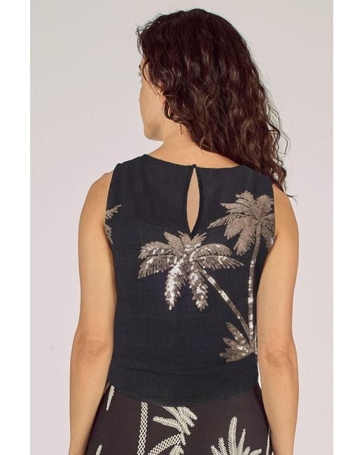 Traffic People Black Palms Of Sequin Sleeveless Evie Top