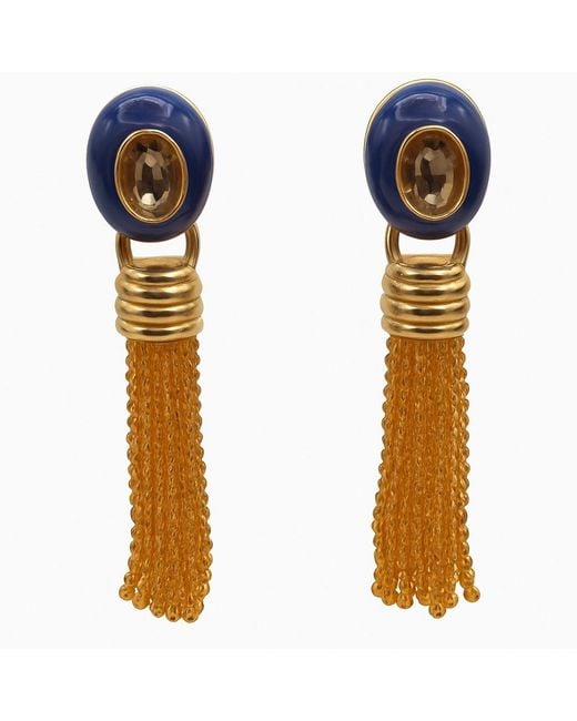 Michael Nash Jewelry Metallic Grace Lapis Resin Earrings With Topaz Faceted Glass Removable Drop
