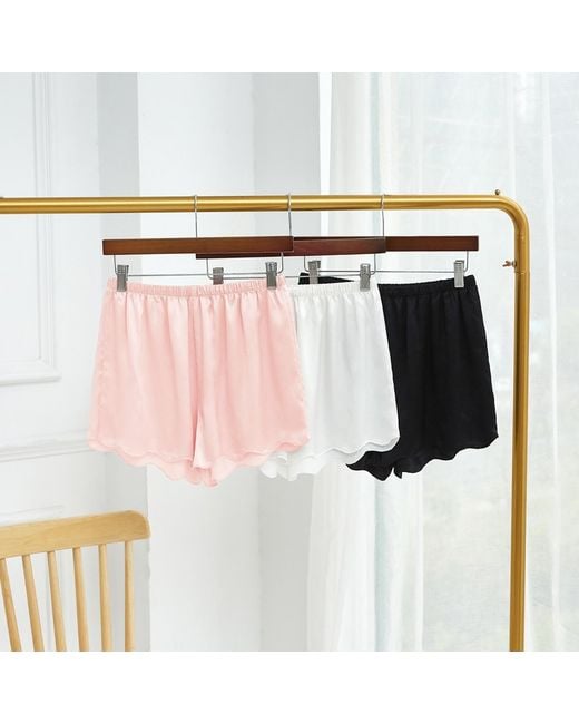 Soft Strokes Silk Red Pure Silk Powder Scallop Edged Shorts