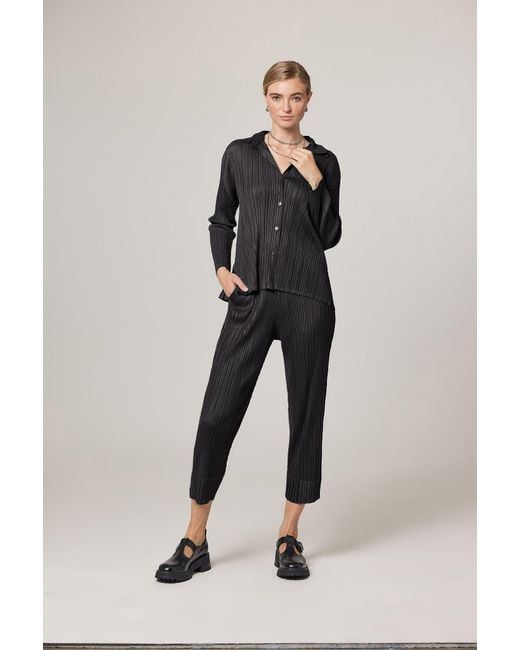 Wild Cosmos Black Natalia Plissé Satin Tapered Crop Pant