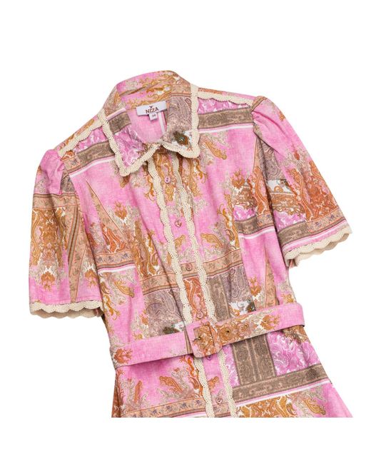 Niza Pink Short Straight Shirt And Lapel Collar Dress