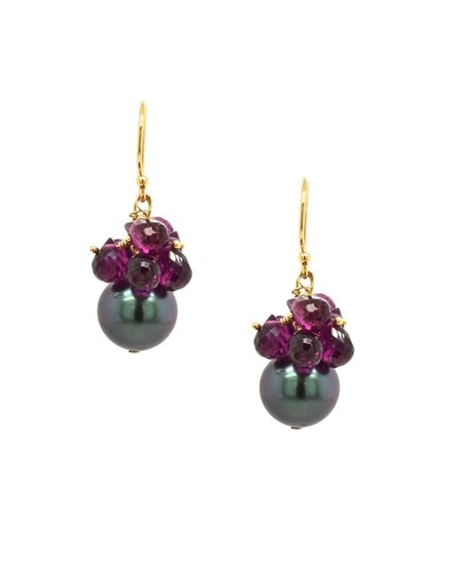 Lori Kaplan Design Red Tahitian Pearl Earring With Garnet Cluster
