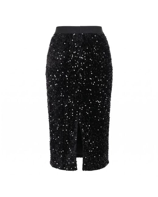 Modenaire Black Sequin Midi Skirt With High Waist And Slim Pencil Silhouette