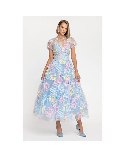 MATSOUR'I Blue Cocktail Dress Hydrangea