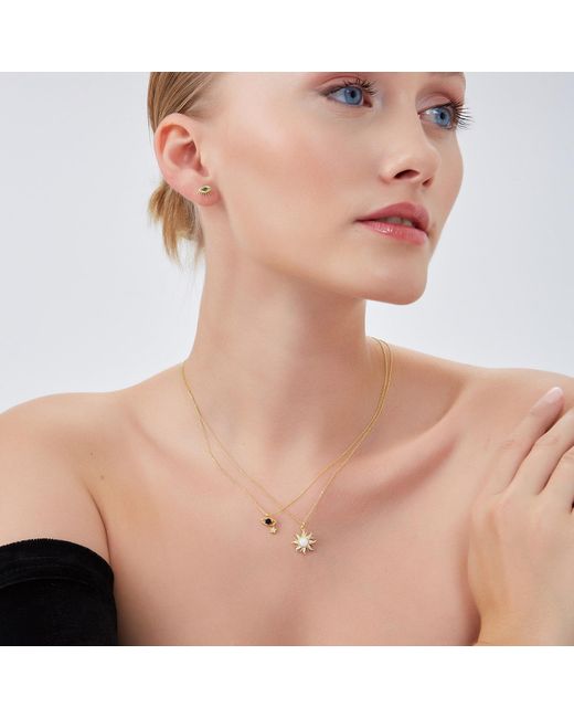 Spero London Metallic Dark Blue Saturn Necklace With Star Sterling Silver