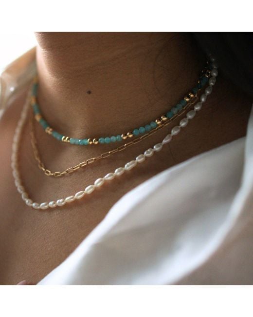 Herself Collections Metallic Hand-Knotted Freshwater Rice Pearl Necklace