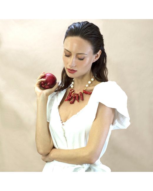 Farra Red Giant Clam With Corals Statement Necklace