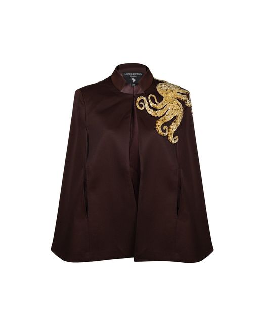 House of Laines London Brown Neutrals Chocolate Couture Tailored Cape With Embellished Octopus