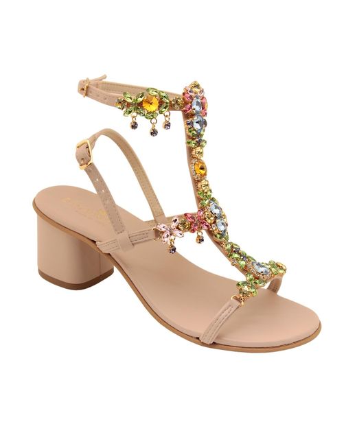 DAMAPREZIOSA Metallic Matilde High Hill Jeweled Sandals