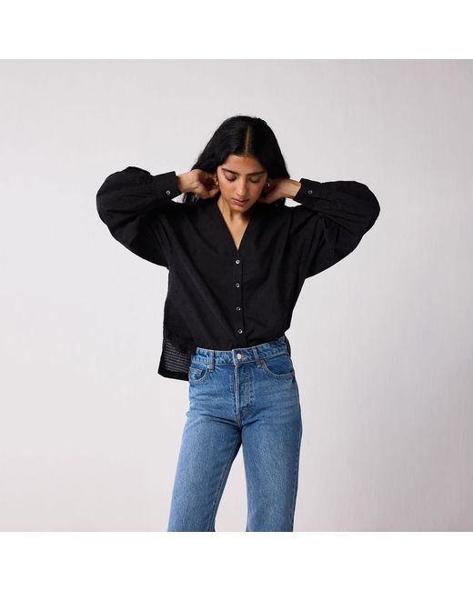 REISTOR Black Embroidered Shirt With Long Balloon Sleeves