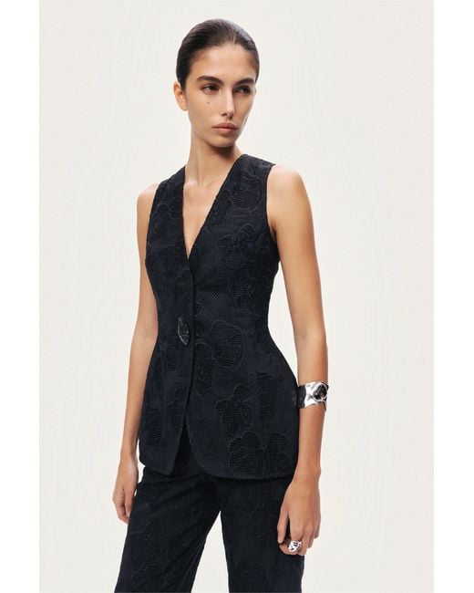Nocturne Black Textured Tailored Vest