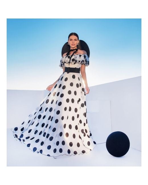 MATSOUR'I White Silk Dress Scarlett With Polka-Dot Print Maxi