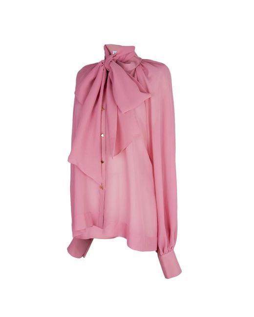 Rua & Rua Pink Silk Chiffon Blouse With Necktie — Vivid Rose