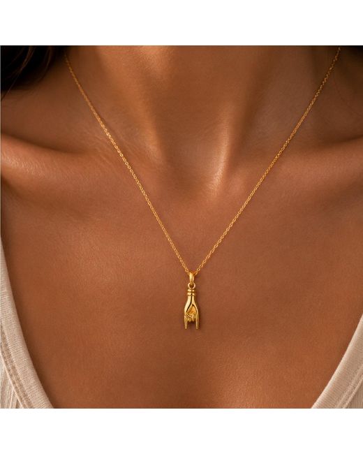Unaloe Metallic Plated Necklace With Italian Horned Hand Charm – A Talisman Of Protection