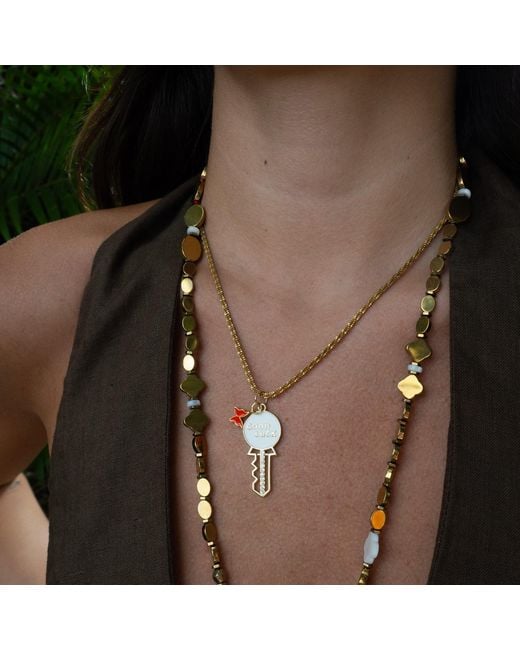 Ebru Jewelry Metallic Good Luck Key Butterfly Pendant Necklace