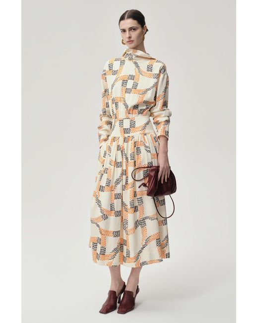 FRONT ROW SHOP Natural Printed Trompe-L'Ceil Dress Multi