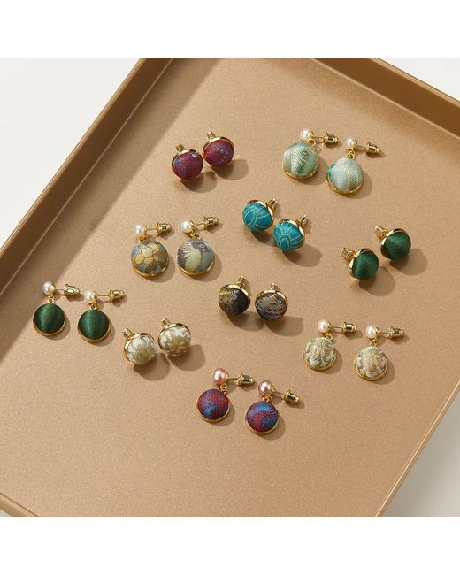Soft Strokes Silk Multicolor Neutrals Pure Silk Brocade Earrings