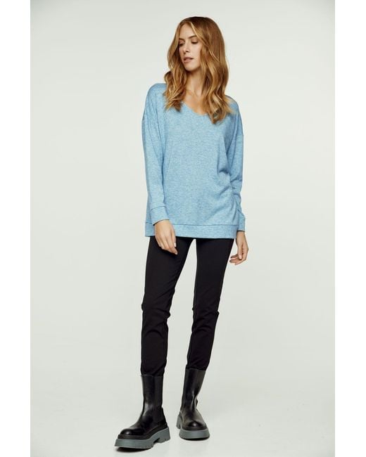 Conquista Blue Light Melange V Neck Knit Top