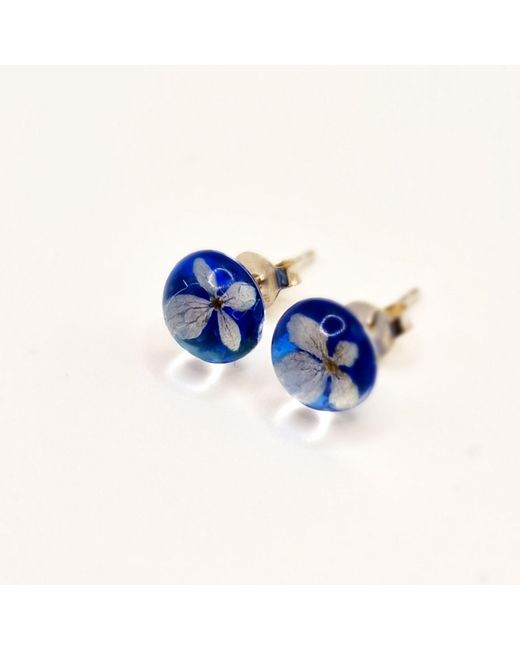 Laura Daili Blue Midnight Tiny Hydrangea Blossom Earrings