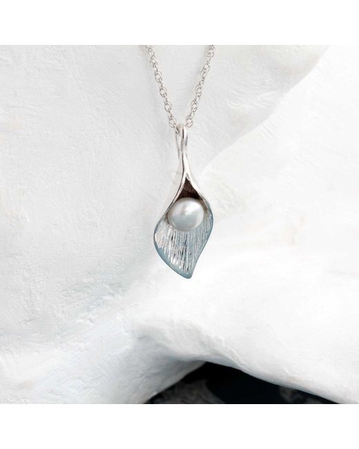 Isla Silver Metallic Sterling Calla Lily Pendant With Freshwater Pearl