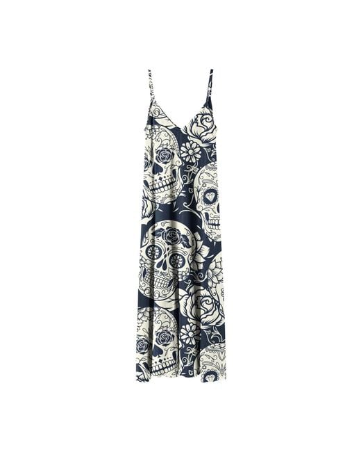 Aloha From Deer Blue Skull Flower Maxi Dress