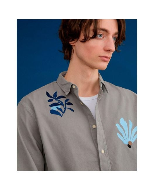 INGMARSON Gray Abstract Floral Organic Cotton Shirt for men