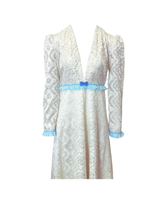 Couture to Your Door Blue Neutrals Ivory Boho Lace Wedding Party Dress