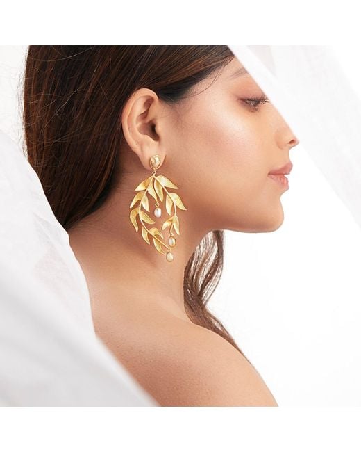 Dhwani Bansal Metallic Sooki Chandelier Earrings With Baroque Pearls