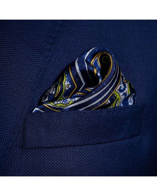 Otway & Orford Blue 'Labyrinth' Paisley Silk Pocket Square for men