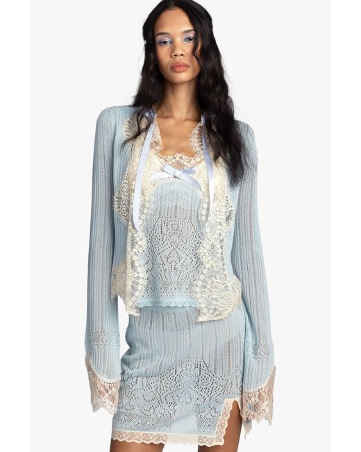 Anna Sui Blue Lingerie Lace Knit Cardigan