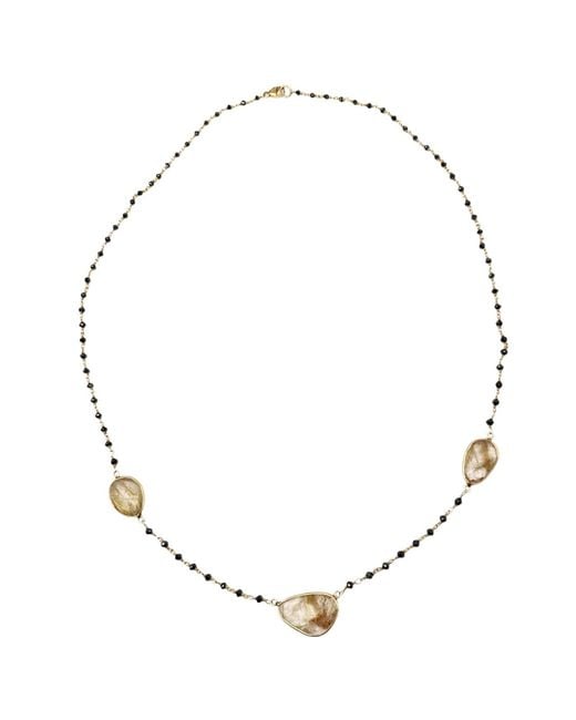 Rahul's Jewels Metallic 18.5" Genuine Diamond & Rutilated Quartz Rosary Necklace