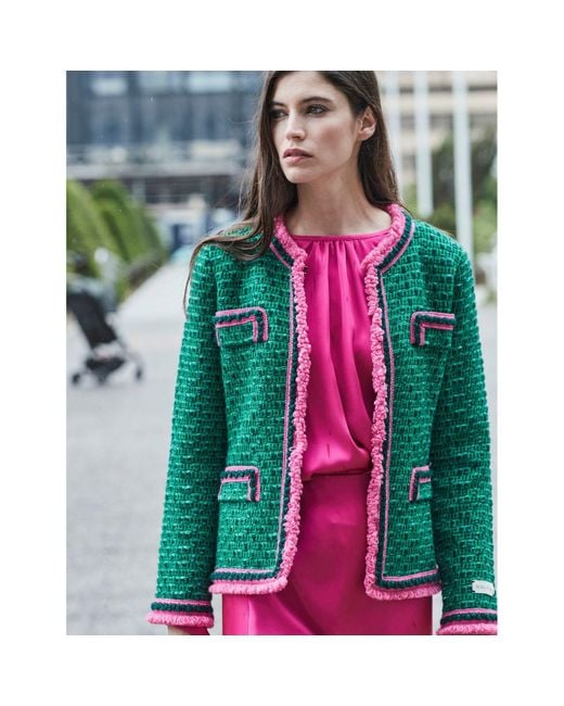 The Extreme Collection Green Merino Wool And Alpaca Tweed Jacket With Pink And Detail Mafalda