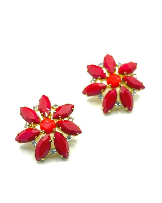 Achala Handcrafted Red Coral Bloom Stud Earrings