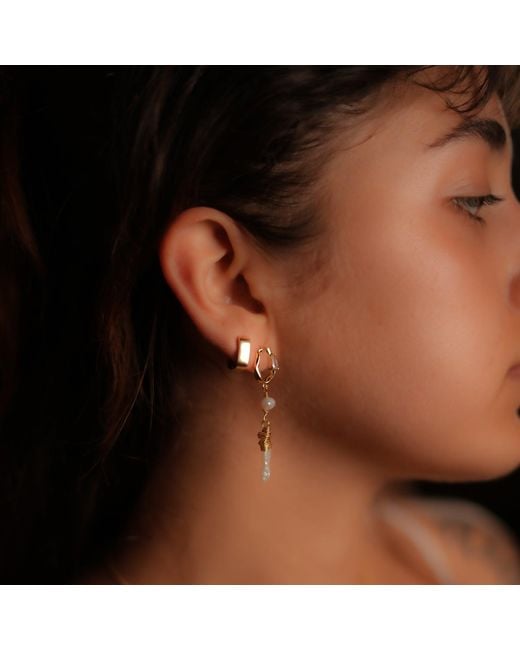 Ebru Jewelry Metallic Diamond Stud Pearl Drop Statement Earrings