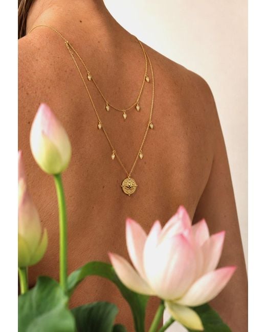 Aurozia Metallic Lotus Within Vermeil Detachable Double Layer Lotus Drop Coin Necklace