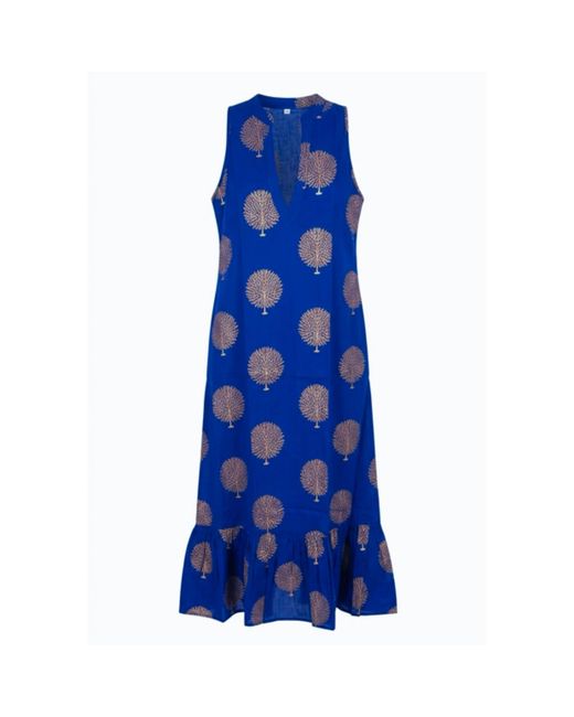 At Last Blue Cotton Lombock Midi Dress