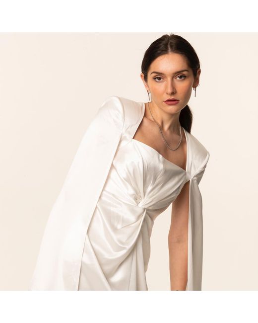 The Gt Atelier White Satin Shoulder-Drape Dress