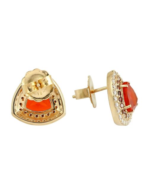 Artisan Orange Fire Opal & Diamond Stud Earrings