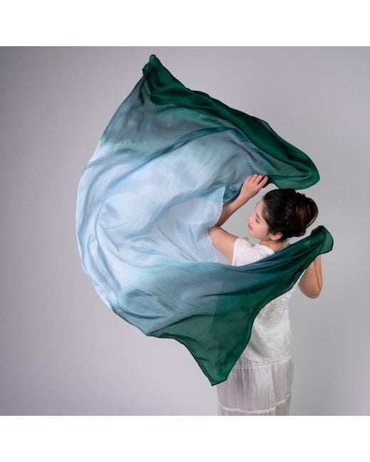 Silk and Bears Green Emerald Horizon Ombre Silk Shawl – Hand-Dyed Mulberry Silk Wrap