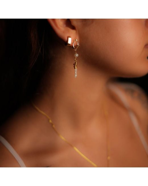 Ebru Jewelry Metallic Diamond Stud Pearl Drop Statement Earrings