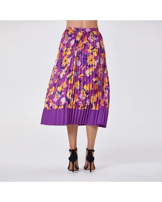 Smart and Joy Blue Pleated Midi Skirt With Print