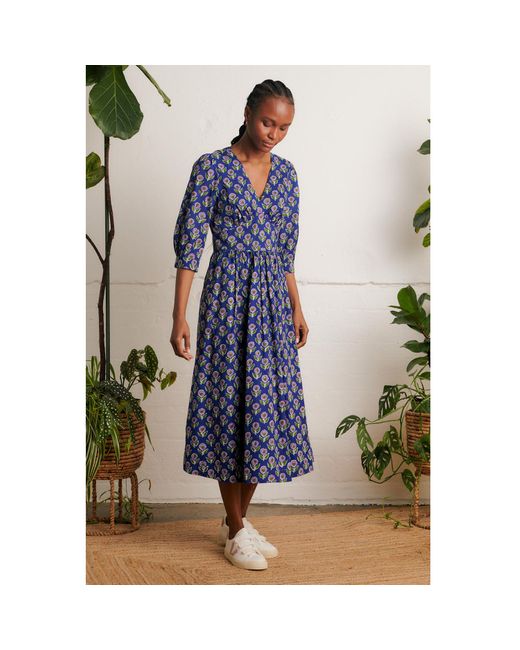 Emily and Fin Blue Amelia Aster Block Print Dress