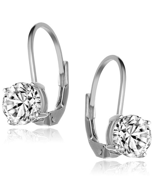 Genevive Jewelry White Cz Sterling Silver Cubic Zirconia Classic Leverback Earrings