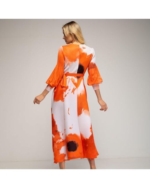 Tantra Spain Sl Orange Pleated Printed Midi Dress With Darts