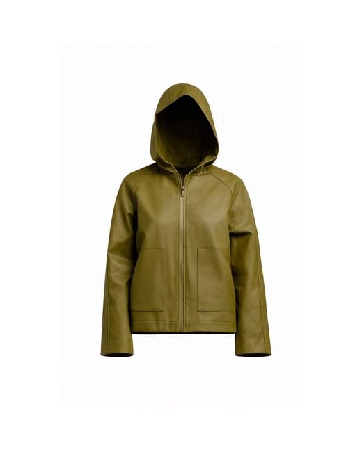 Tantra Spain Sl Green Waterproof Jacket With Hood, Visible Front Pockets And Zippered Closure Kakhi