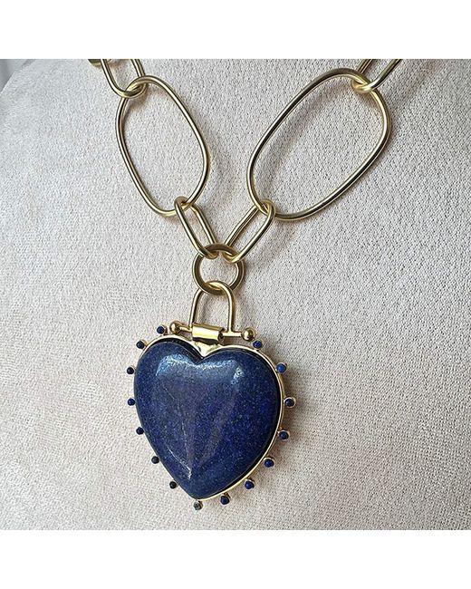 Rare Matters Jewelry Blue Luxe Lapis Heart Statement Chunky Pendant Necklace