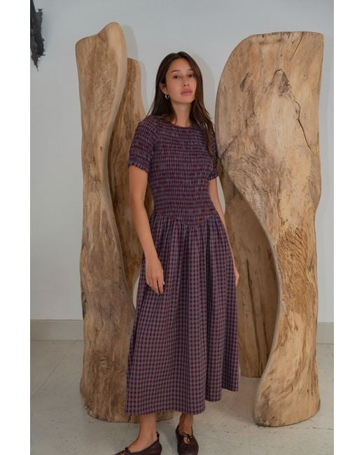 Amy Lynn Purple Beatrix Smocked Grape Plaid Midi Dress