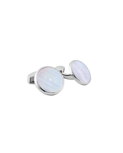 Tateossian White Rotondo Guilloche Semi-Precious Cufflinks With Mother Of Pearl for men
