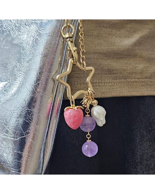 Farra Metallic Star With Strawberry Amethyst And Baroque Pearl Dangle Bag Charm