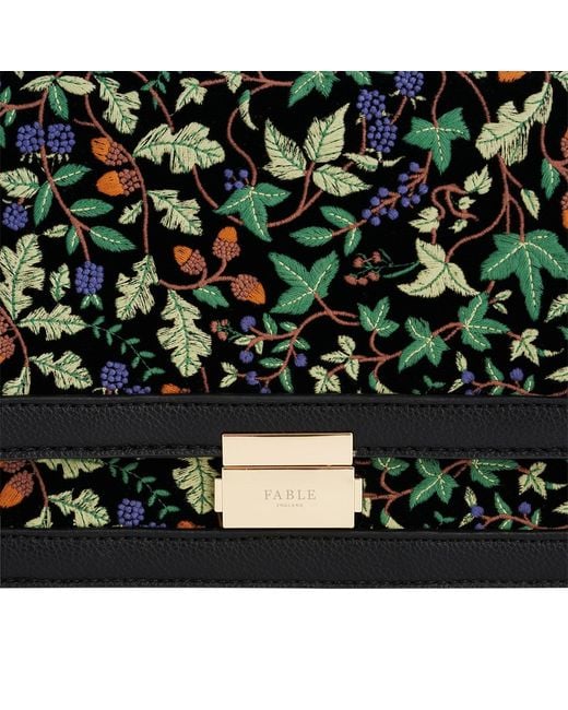 Fable England Black Embroidered Fold Over Bag